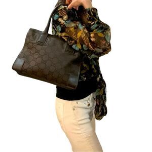Gucci brown GG canvas and leather handbag